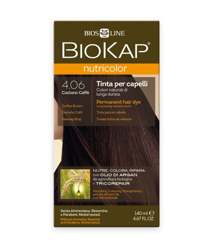 צבע שיער ביוקאפ קפה חום 4.06 ללא אמוניה וניקל מצמחים ושמן ארגן