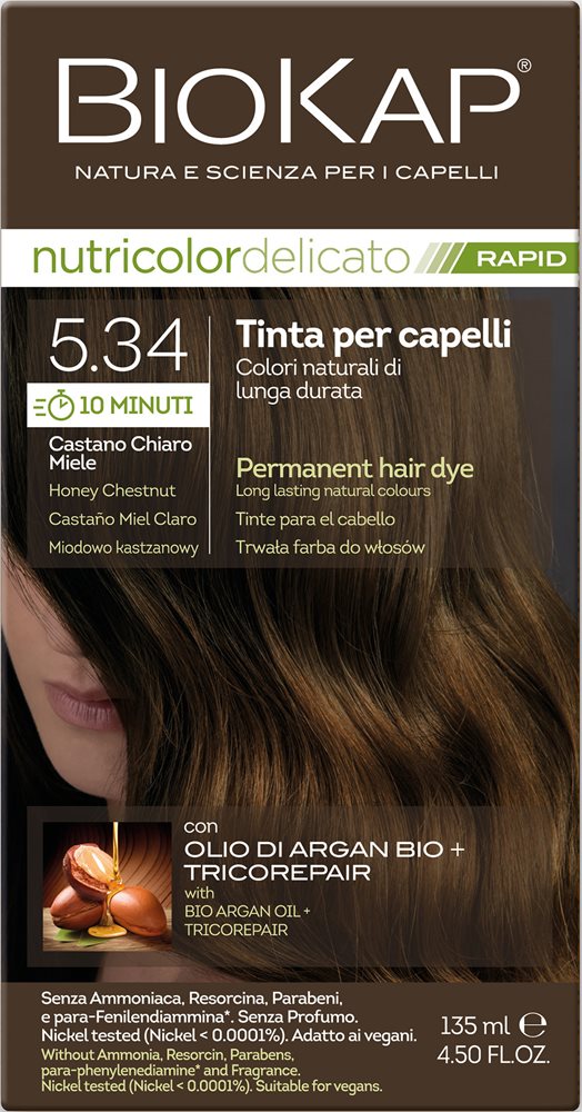צבע שיער ביוקאפ צמחי לצביעה ב 10 דקות, דבש ערמונים 5.34 ללא אמוניה PPD וניקל
