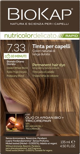 צבע שיער ביוקאפ צמחי לצביעה ב 10 דקות, בלונדי זהב חיטה 7.33 ללא אמוניה PPD וניקל